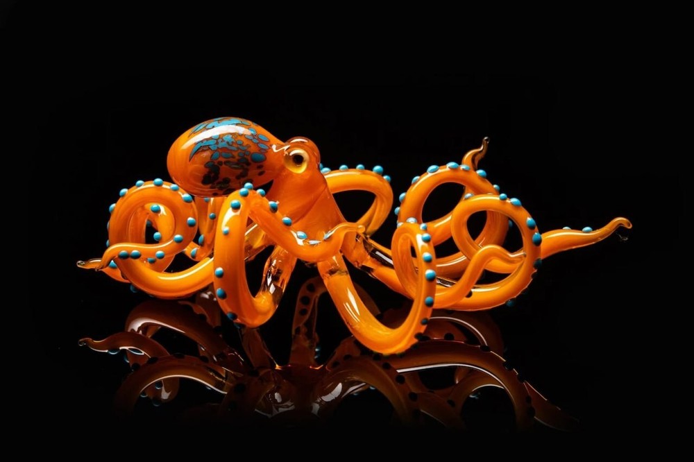 Glass Octopus Sculpture Squid Kraken Cephalopod Blown Glass Octopus Glass