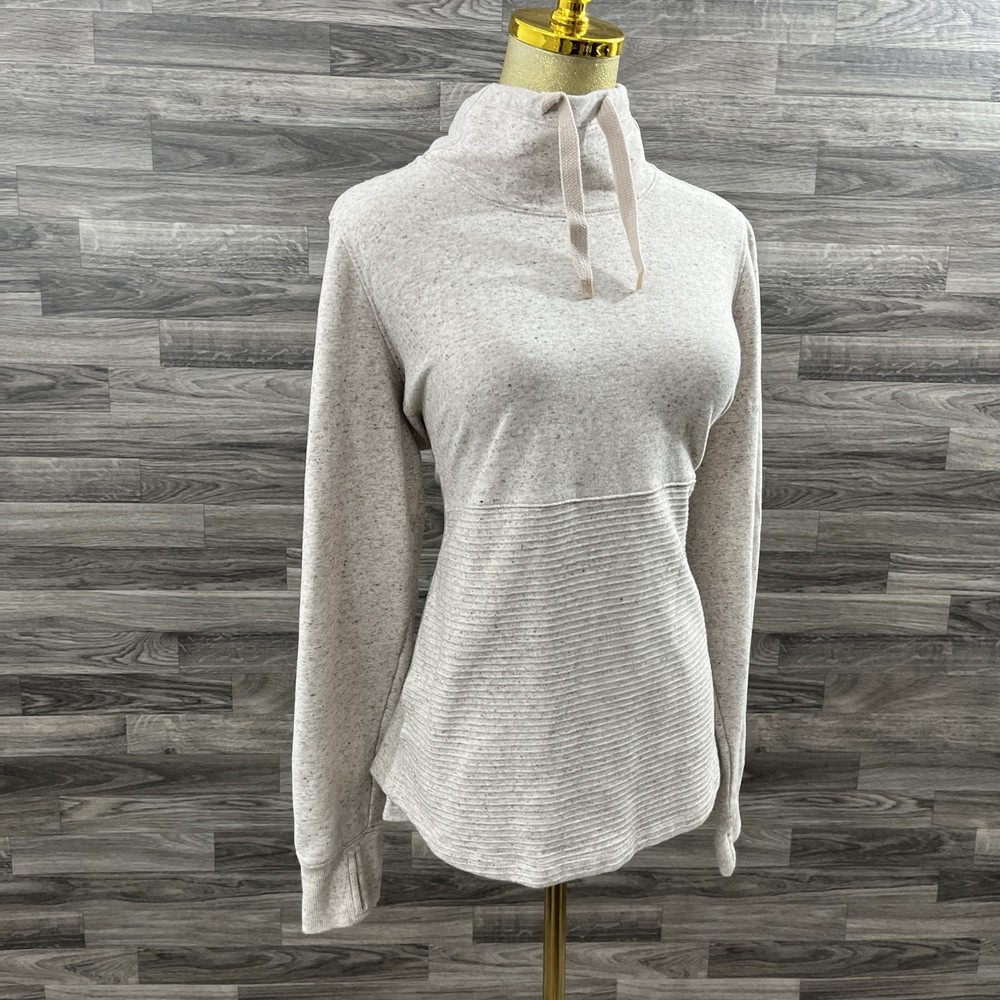 LL Bean Beige  Pullover Women’s Large Funnel Neck Sweatshirt Long Sleeve L Pet