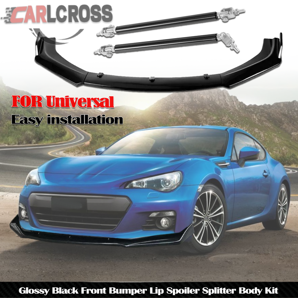 Front Bumper Lip Body Kit Spoiler Splitter + Strut Rods For Universal