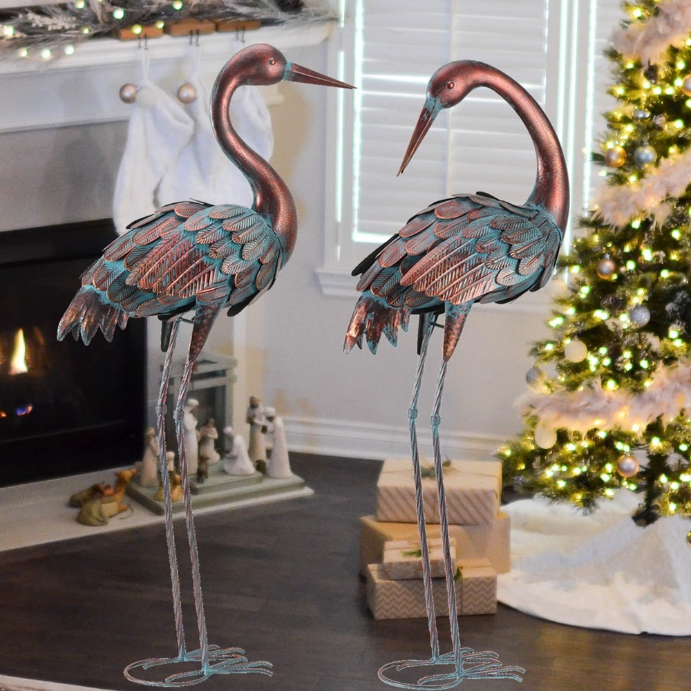 Metal Heron Crane Garden Statue - Outdoor Yard Art Bird Sculpture Decor
