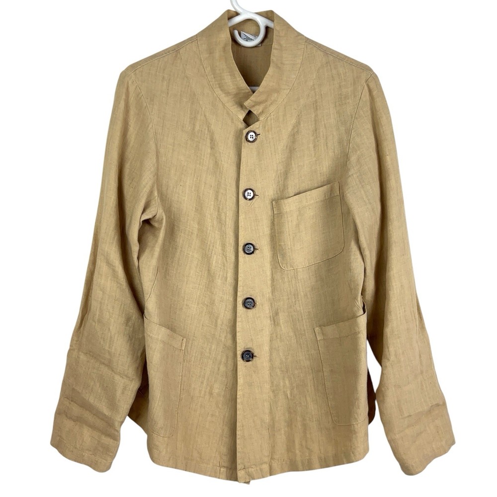 CP Shades Womens Beige Oversized Linen Shirt Jacket Long Sleeve Lagenlook Small