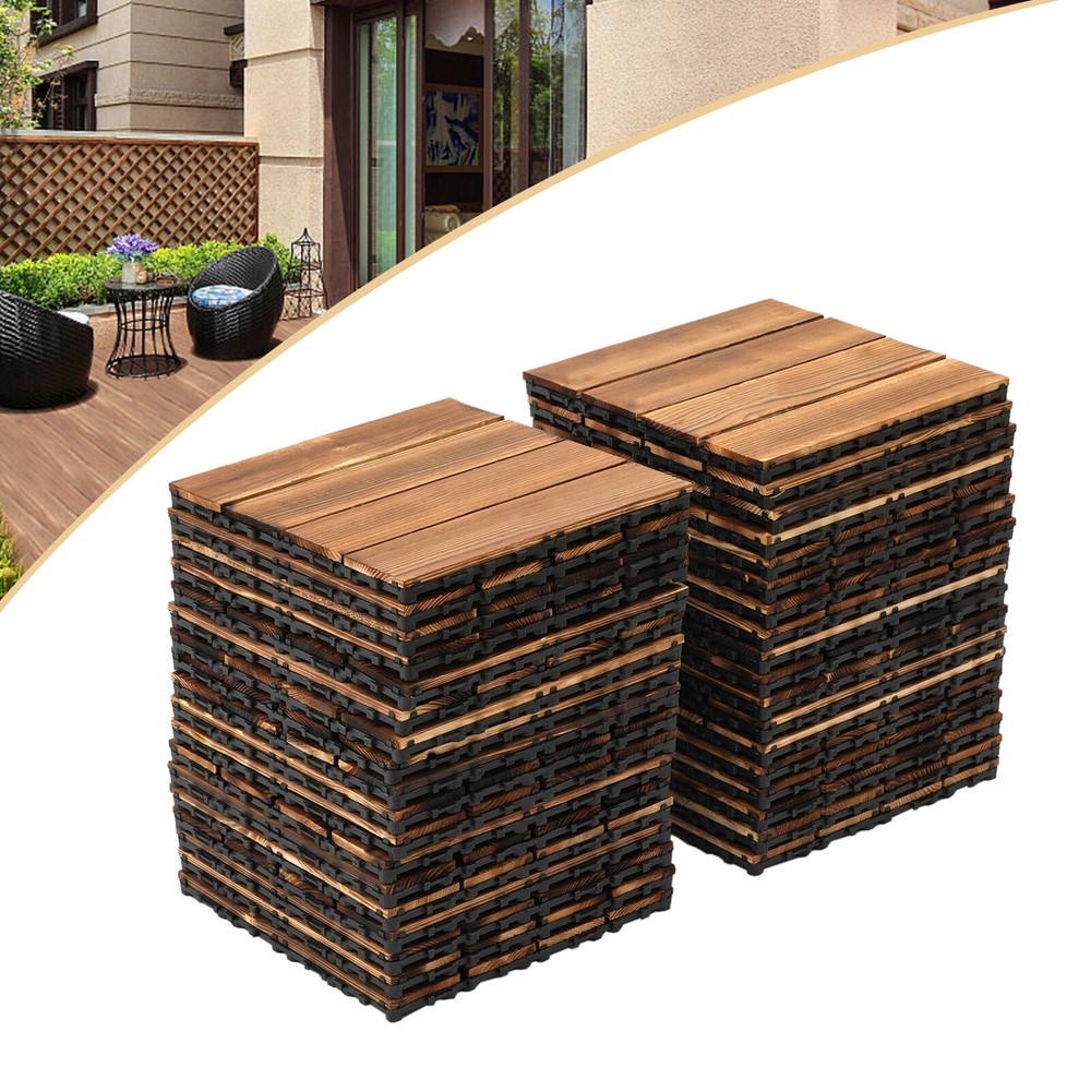 36Pack Brown Hardwood Interlocking Patio Deck Tiles Outdoor Waterproof 12''x12''