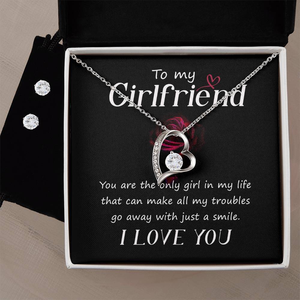 Girlfriend Heart Necklace and Earring Set