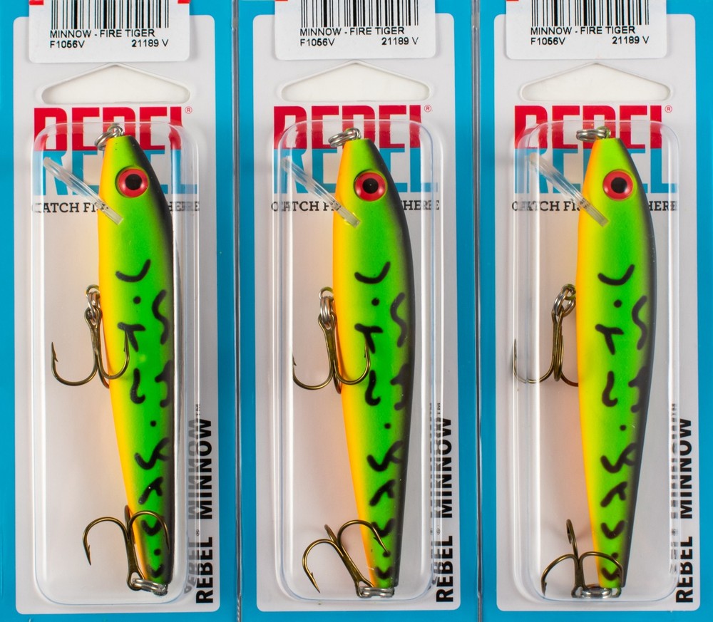 (LOT OF 3) REBEL MINNOW FLOATING 5/16OZ FF1056V FIRETIGER A6303
