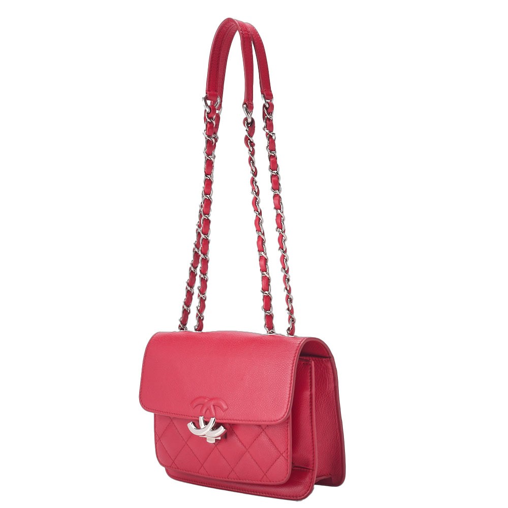 CHANEL Coco Push Lock Matelasse Chain Shoulder Bag Red with Silver Hardware 752232