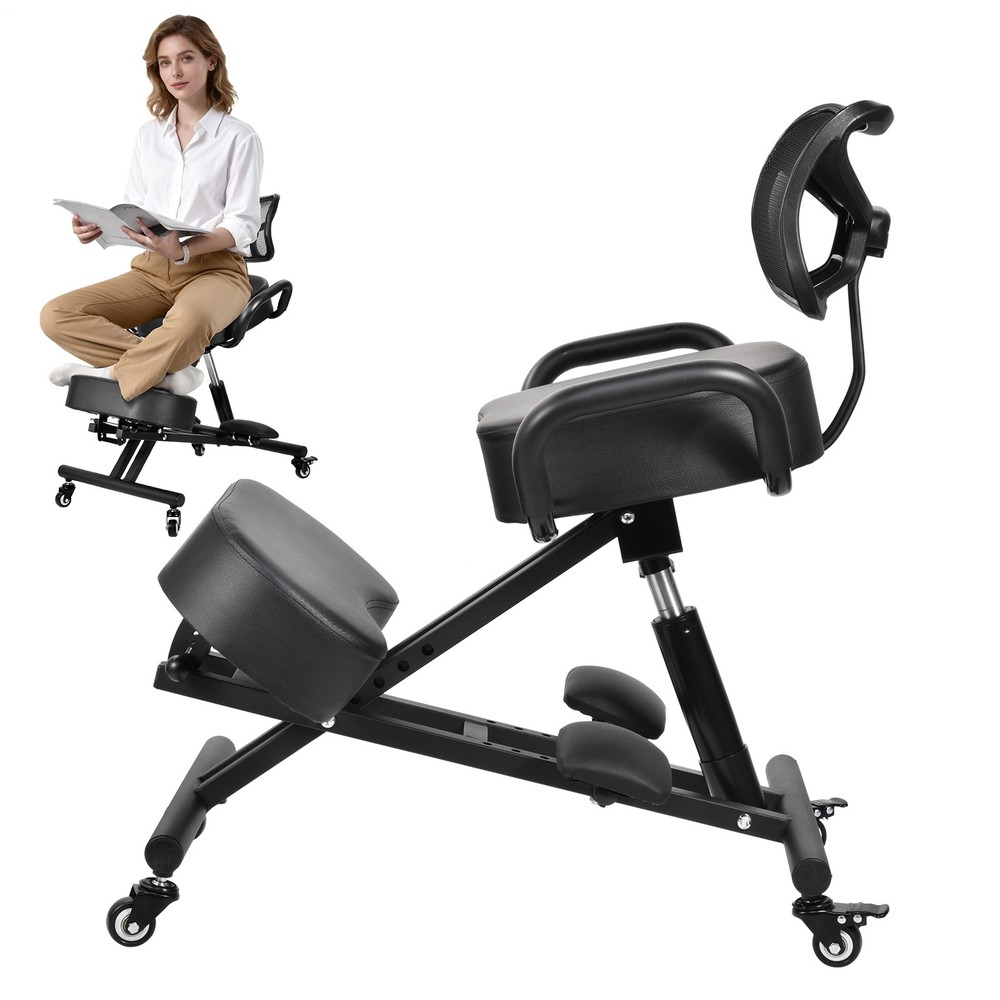 Ergonomic Kneeling Chair with Back Support Adjustable Stool Black Brand New