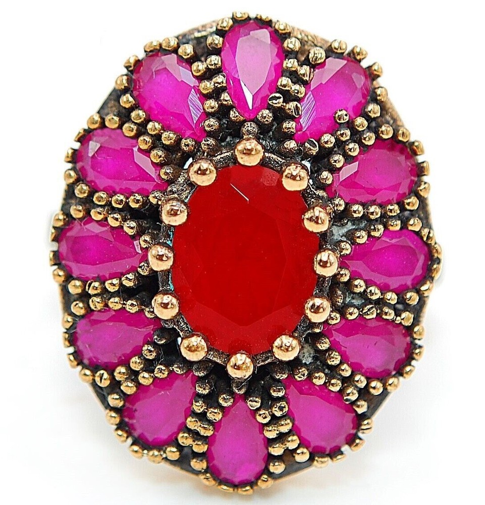 Elegant Ottoman Empire Inspired 3CT Treated Ruby 925 Sterling Silver Ring Size 7.5 HB1-3 Perfect for Special Occasions