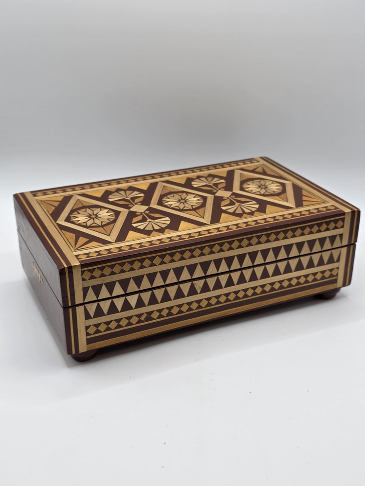 Vintage Inlaid Wood Trinket Box Lined