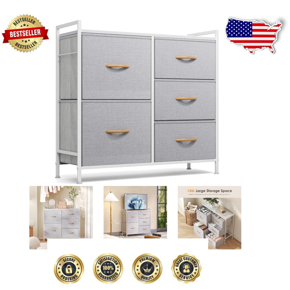 Lightweight Freestanding Dresser with 5 Drawers for Kids & Home Office Storage