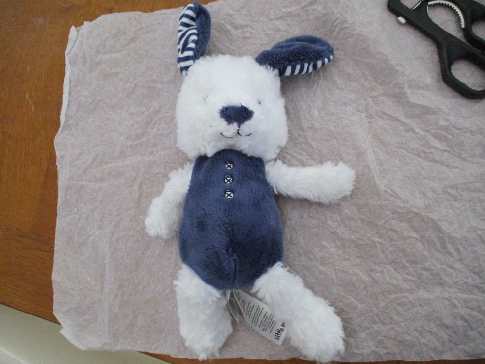 Little Me Puppy Dog Plush White Navy Blue Stripes Lovey Rattle 10