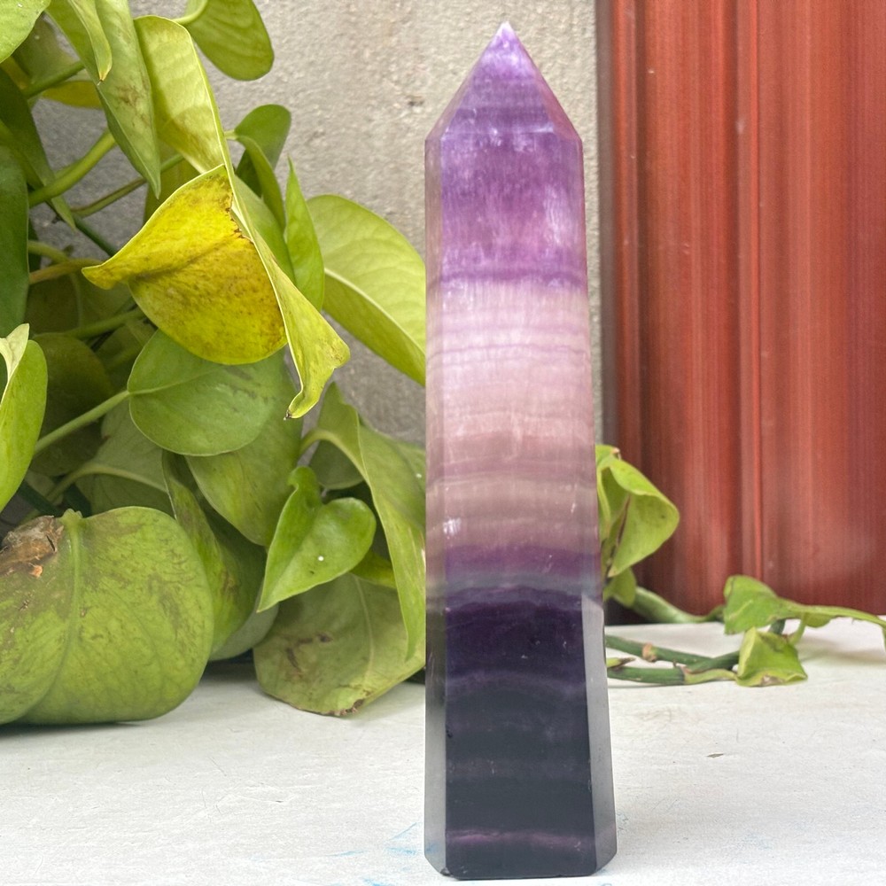 420g Natural Beautiful Rainbow Fluorite Crystal Obelisk Quartz Healing Obelisk