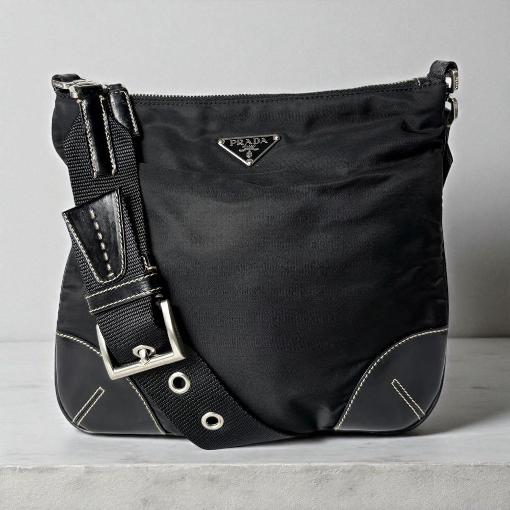 Prada Triangle Logo Leather and Nylon Shoulder Crossbody Bag Japan Import