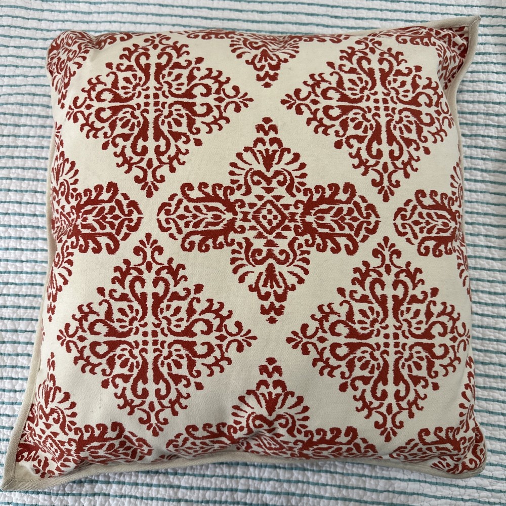 Pottery Barn Red & White Swirl Polyester Throw Pillow 19x19