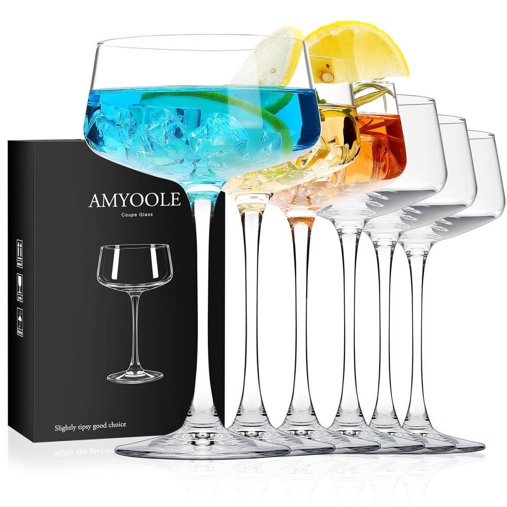 6-Piece 8oz Premium Crystal Martini Glass Set, Hand-Blown Coupe Glasses