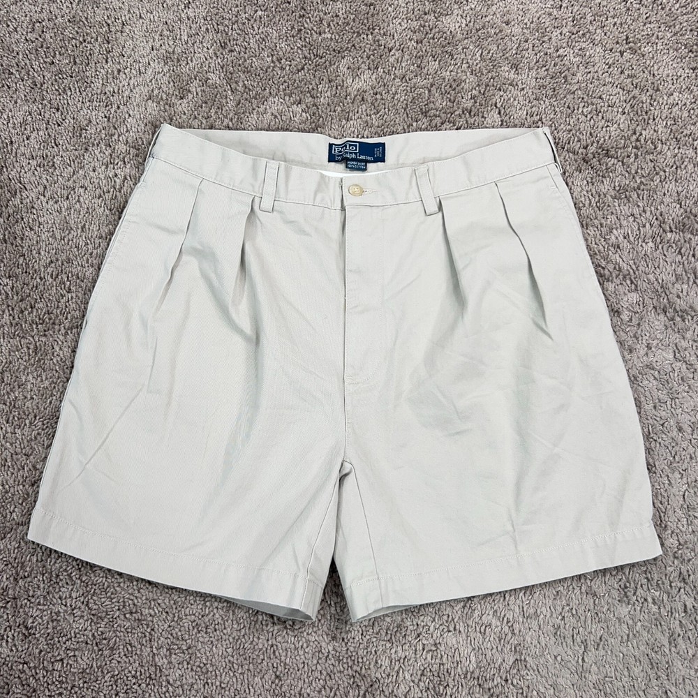 Polo Ralph Lauren Shorts Mens 35 Beige Twill Pleated Andrew Minimal Grandpa Golf