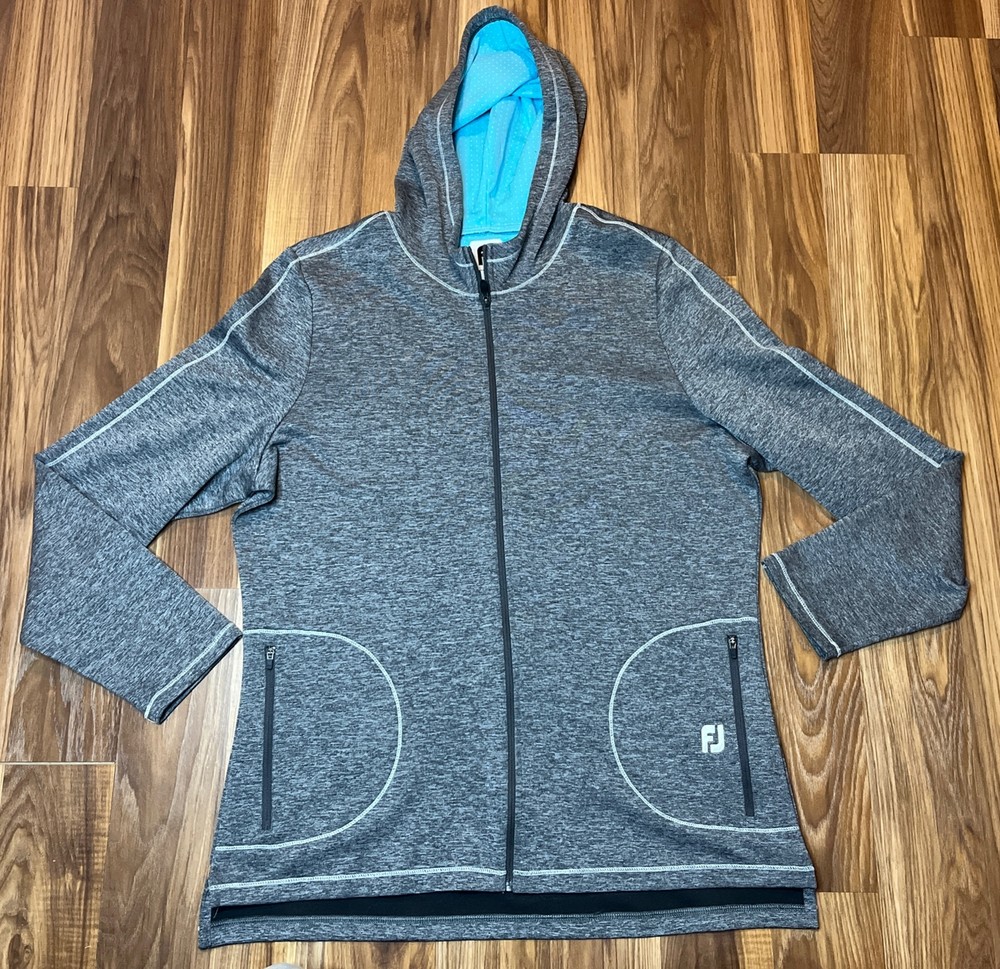 Footjoy Hoodie Sweatshirt Women XL Heather Gray Full Zip Pockets Golf Pickleball