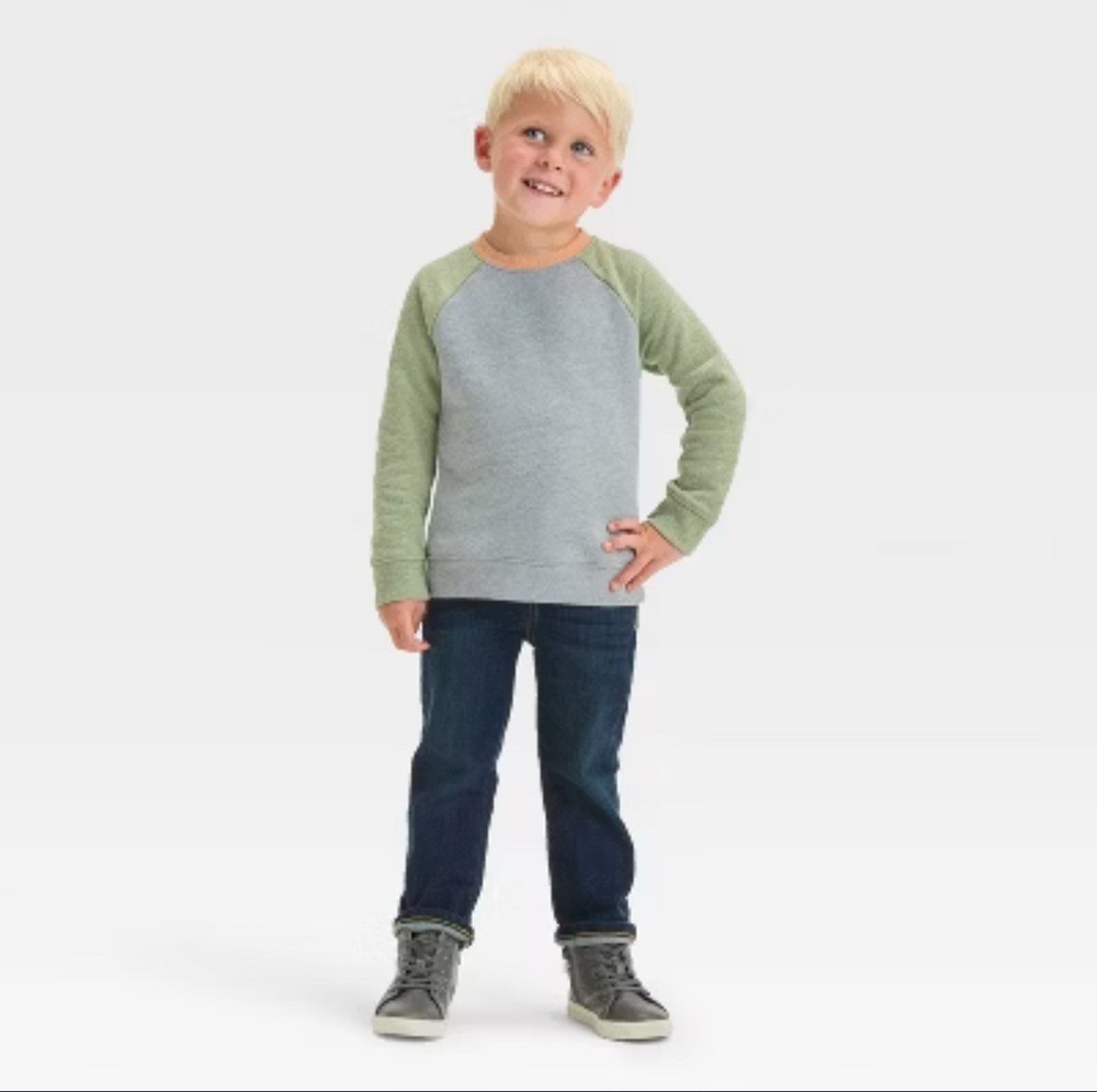 Cat & Jack Boys Raglan Sweatshirt 5T Gray Green Long Sleeve Pullover New