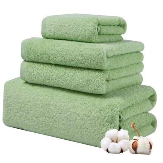 4-Piece Zero-Twist Ring Spun Cotton Towel Set in Green