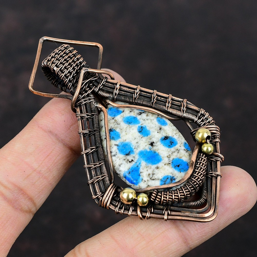 Copper Wire Wrapped K2 Jasper Pendant Christmas Sale Jewelry  -image
