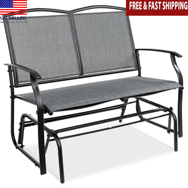 2 Person Outdoor Patio Swing Glider Steel Bench Loveseat Rocker Smooth Gliding