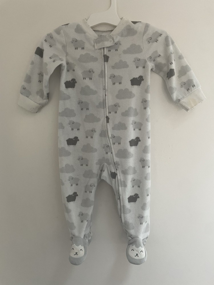 Carter's Baby Boys Cute Allover Lambs Cozy Fleece Zip-Up Sleep & Play White 9M