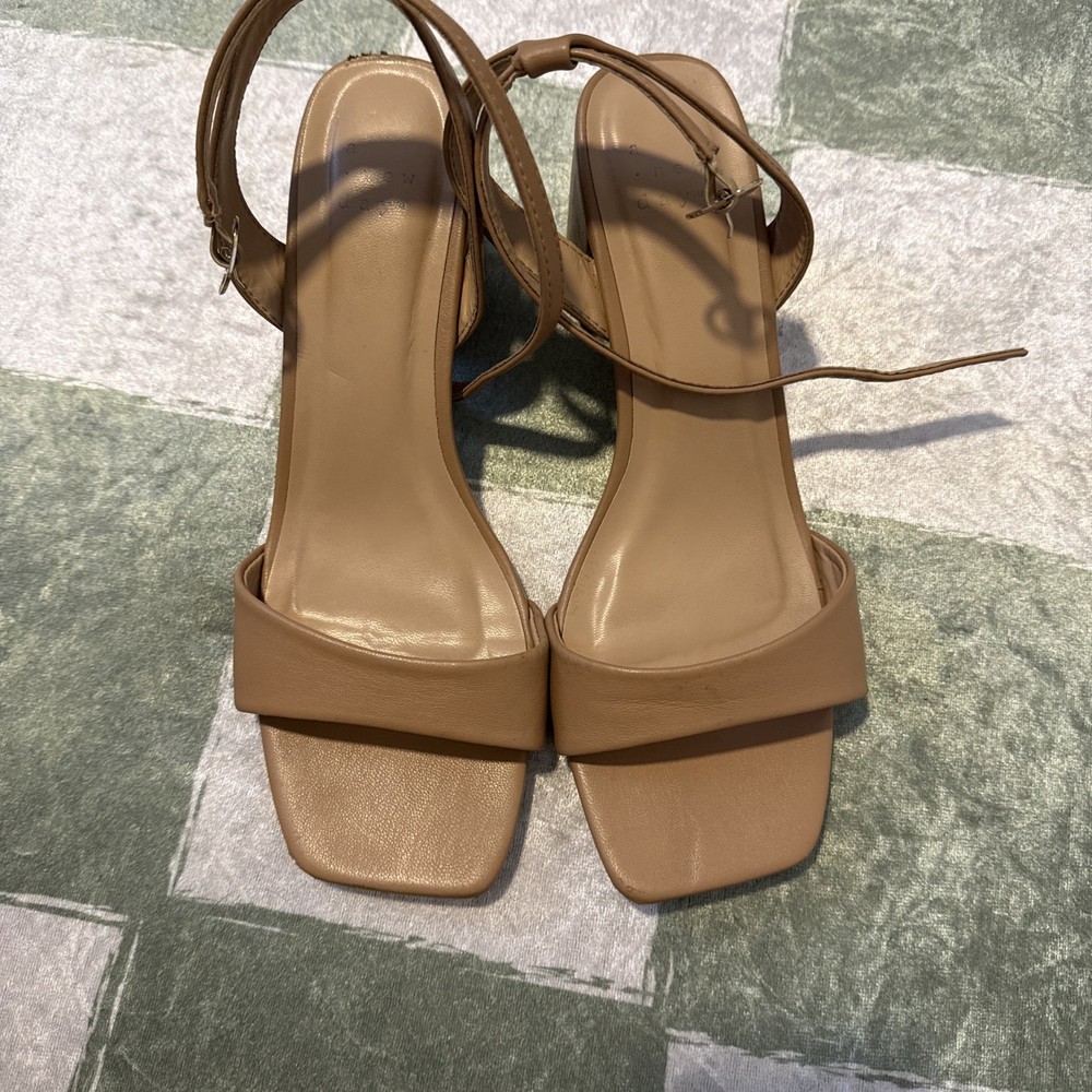 A New Day-Heels Square Toe Platform Strappy Tan Nude Heels Size 9.5