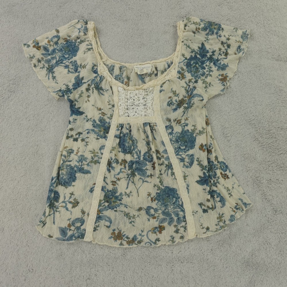 Ralph Lauren Denim Supply Top Womens Medium Cream Blue Floral Cottagecore