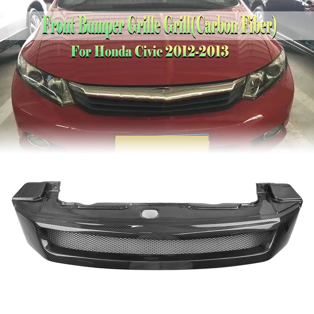 Carbon Fiber Front Bumper Grille Cover Kit For Honda Civic 2012-2013 Sedan 4Door