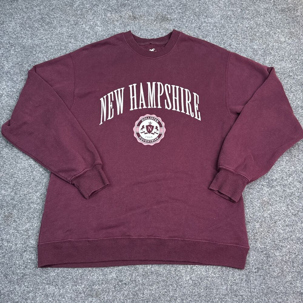 Hollister New Hampshire Sweatshirt Womens Size XS Maroon Red Crew Neck Pullover