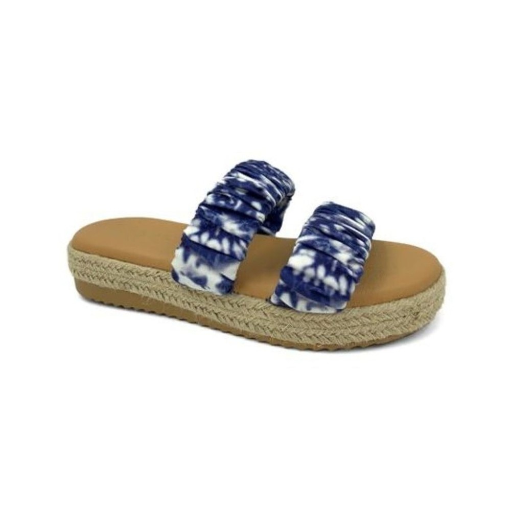 Bamboo Women's Navy Tie-Dye Double-Strap Platform Slide Sandals Size 6.5
