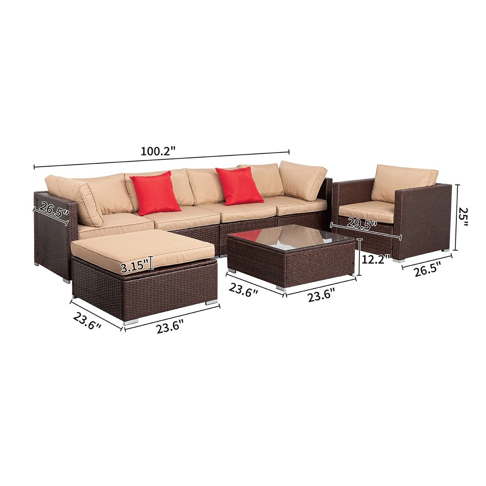 7PC Outdoor Patio Sectional Sofa Set with PE Rattan Wicker Conversation Furniture