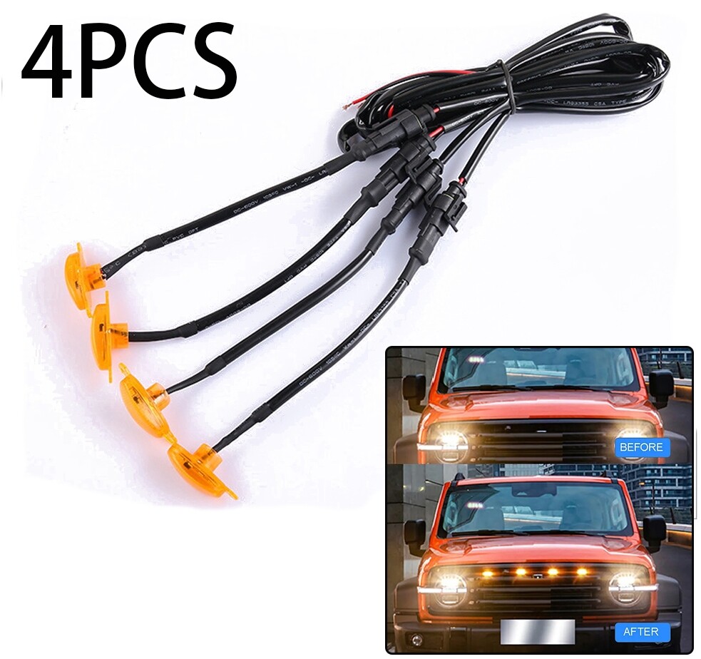 4Pcs Universal Led Front Grille Lights Amber Lighting For Raptor Style Auto Grid