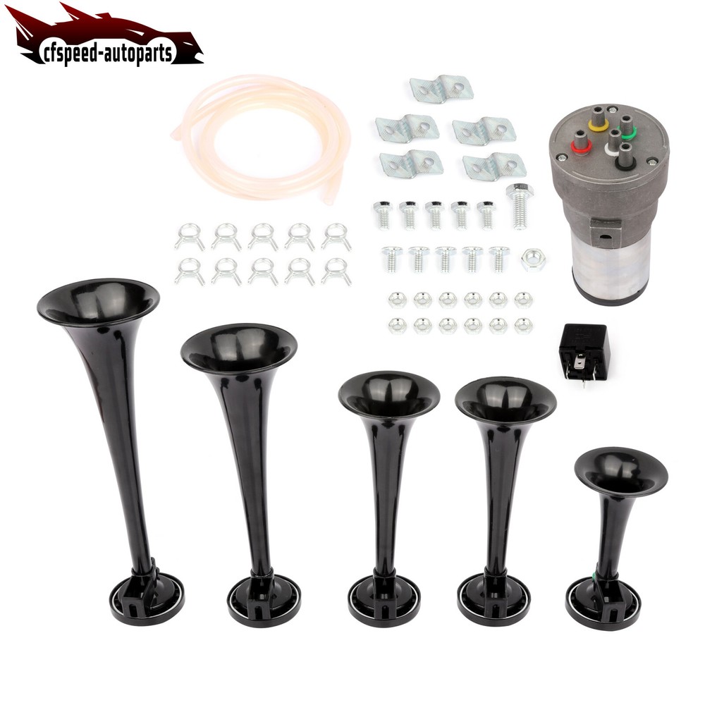 For Car Truck Train Dixieland Musical Horn Air Horn Black Plastic 12V 5 Trumpet