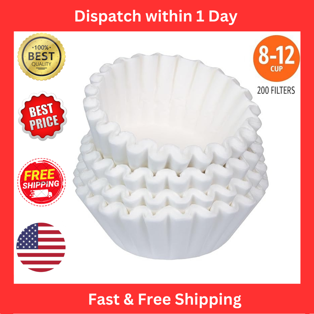 Premium White 200-Count Basket Coffee Filters for 8-12 Cups  