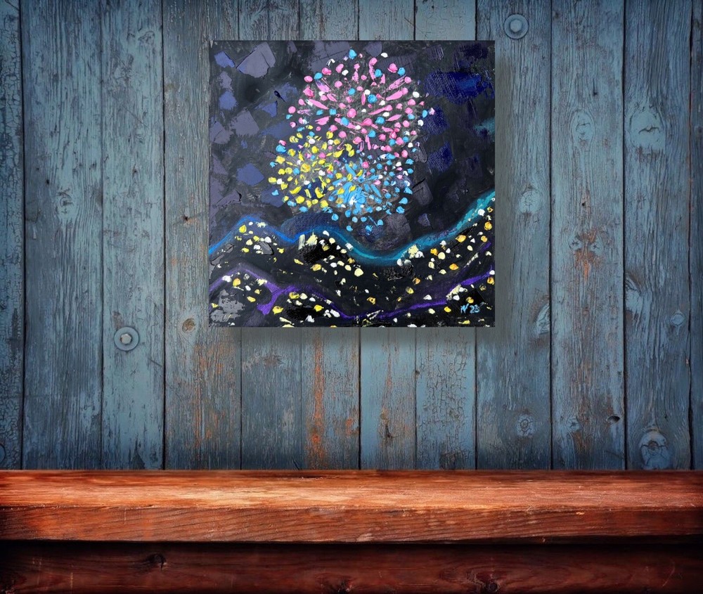 Fourth of July Fireworks Original Artwork Impasto Oil Independence Day Fireworks