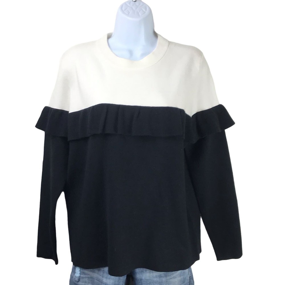 Lumiere White Black Ruffle Color Block Sweater M