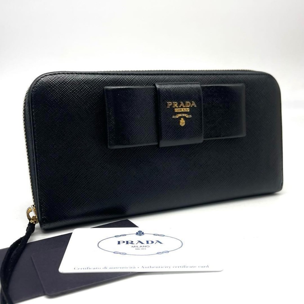 Prada Saffiano Leather Black Round Zip Long Wallet Pre-Owned