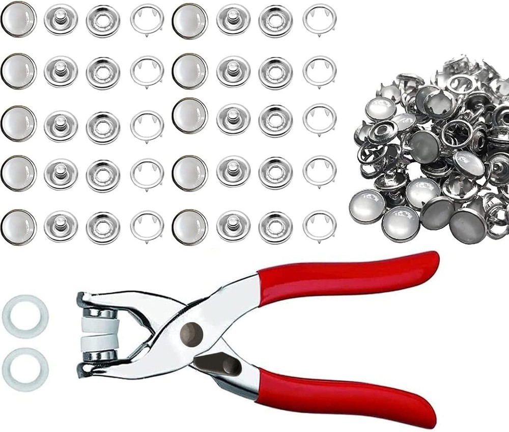 Snap Fasteners Kit - 100 Sets 10mm Pearl Prong Snap Buttons with Fastener Pli...