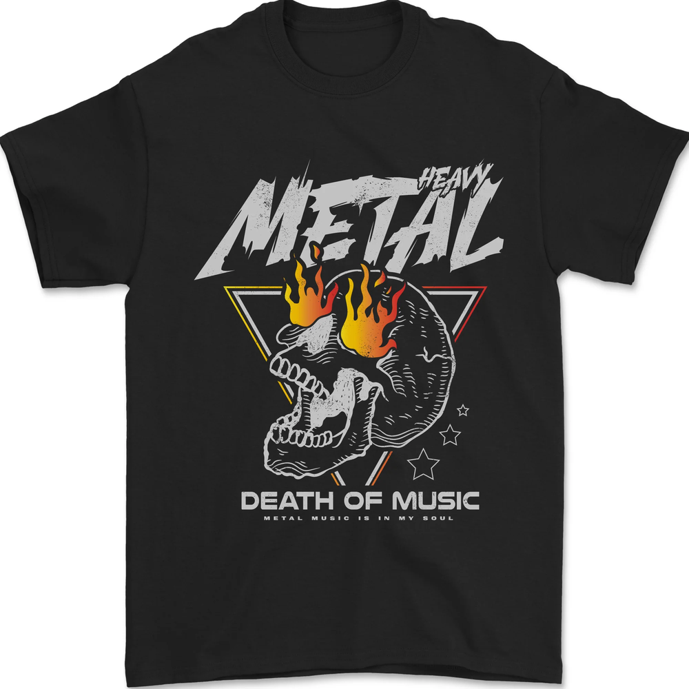 Heavy Metal Death of Music Skull Mens T-Shirt 100% Cotton