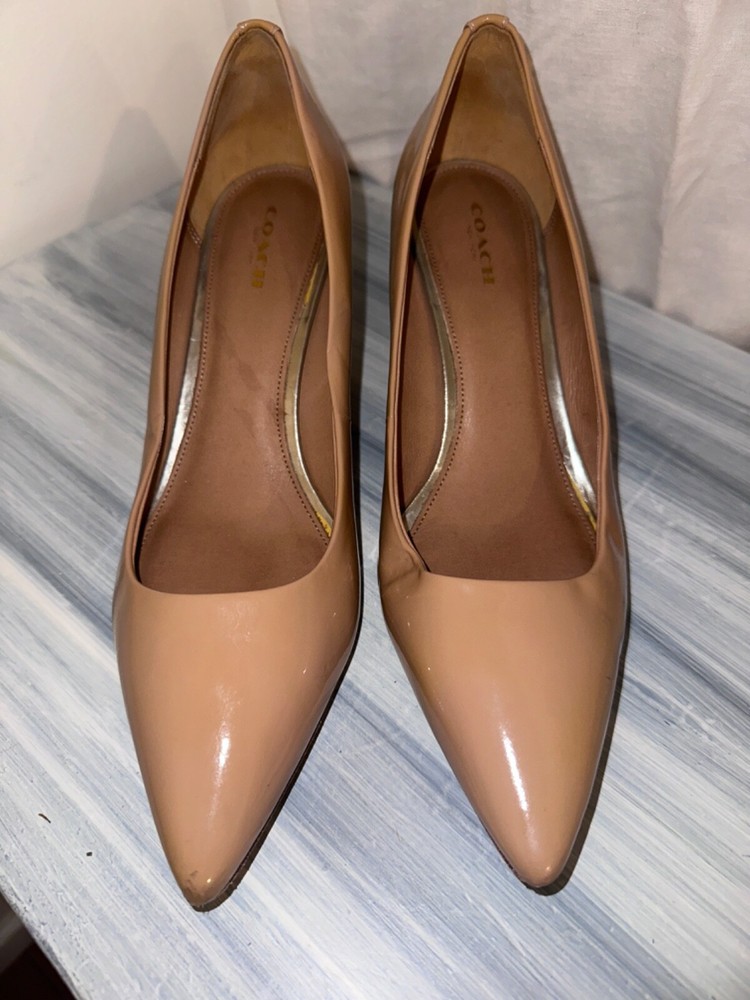 Coach New York Harlee Patent Leather High Heels Size 9.5B in Nude