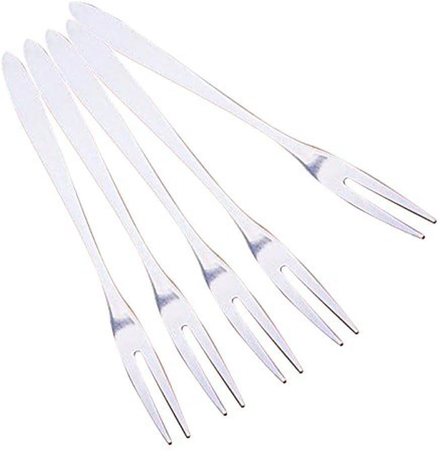 6Pcs Stainless Steel Fruit Forks, Stainless Steel Two Prong Forks Bistro Cocktai