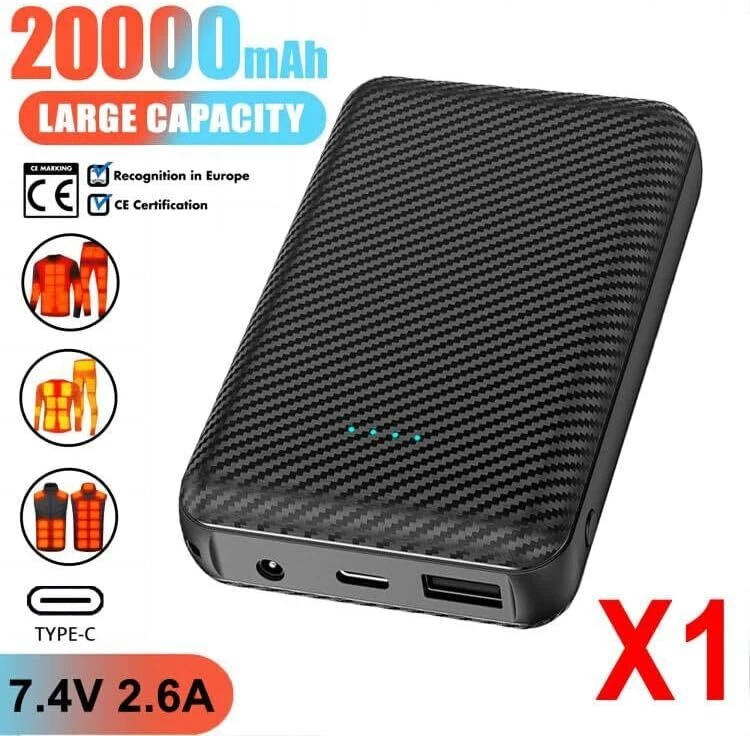 10K/20K mAh Power Bank for Heated Jacket & Vest USB DC Charger