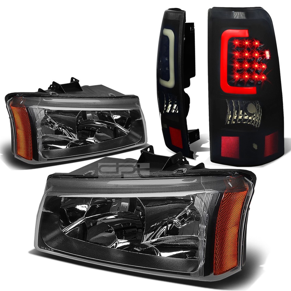 2003-2007 Chevy Silverado Crystal Black Headlights & Smoked 3D LED Taillights Combo