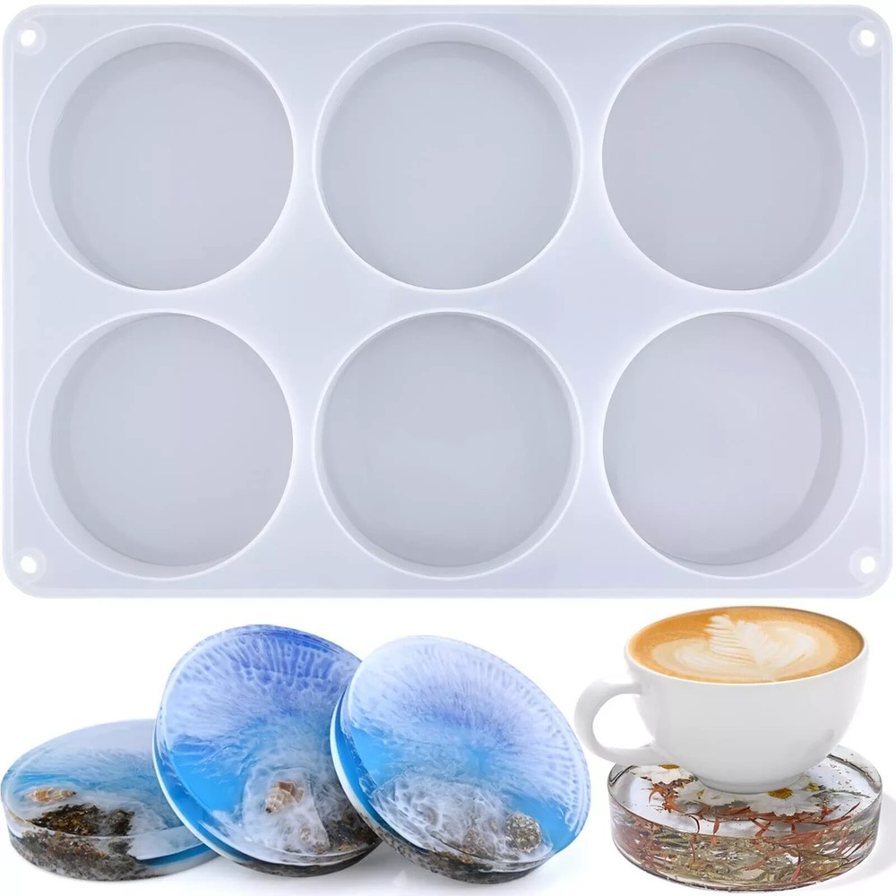 Resin Coaster Molds 6-Cavity Deep Round Coaster Silicone Molds for Resin Cast...