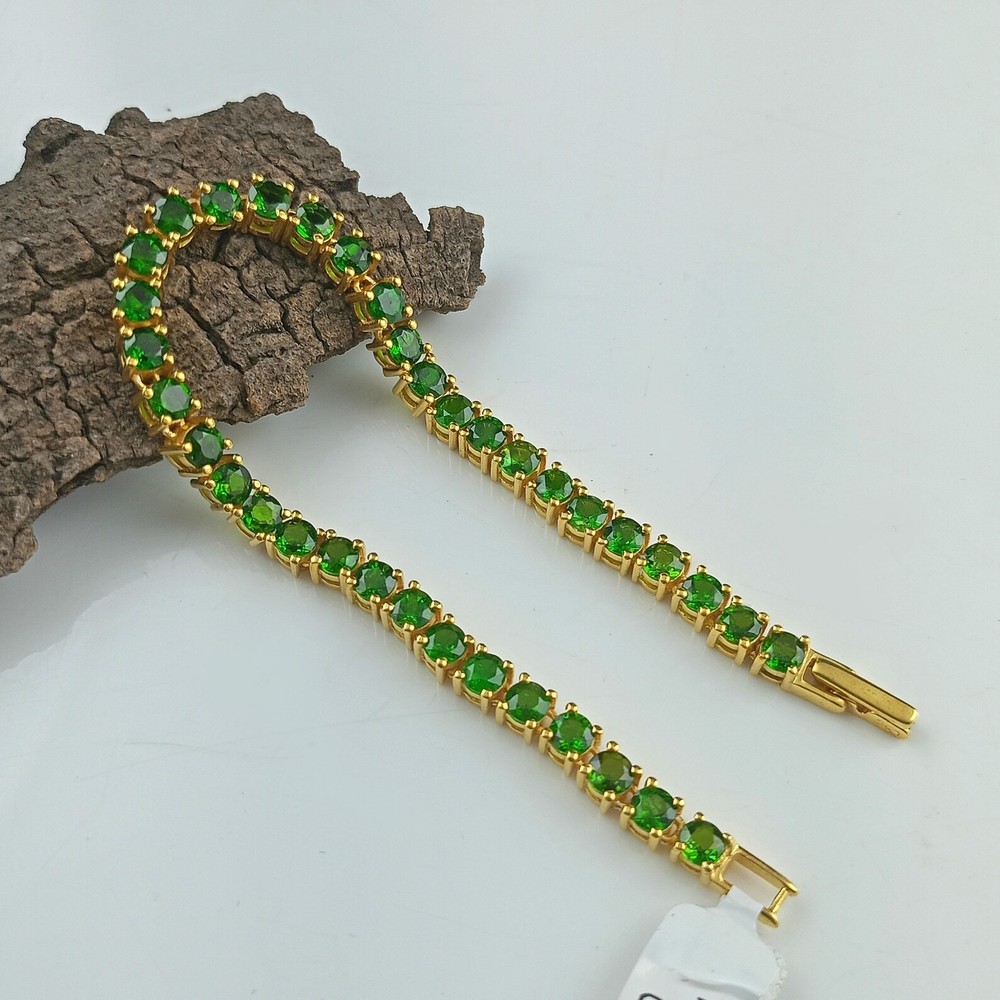 Womens Tennis Bracelet 10CT Round Cut Lab Created Emerald 14k Yellow Gold Plated