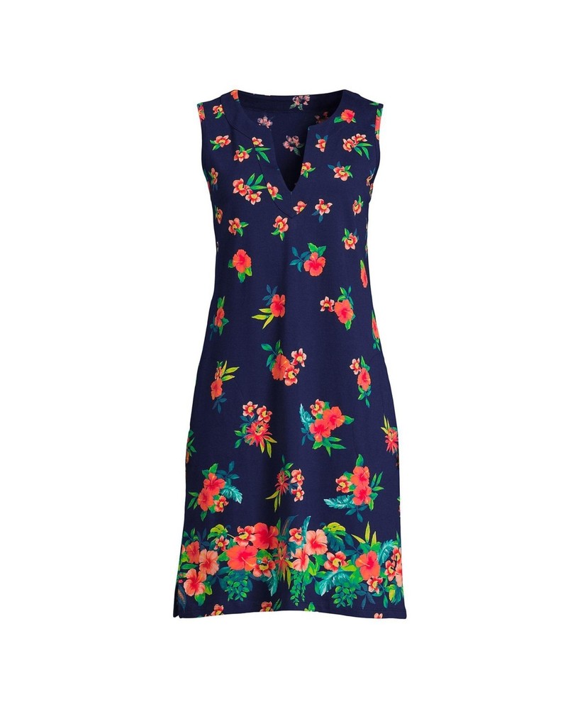 Lands End Womens Plus Size Sleeveless Cotton Jersey Swim Cover Up Dress in Navy