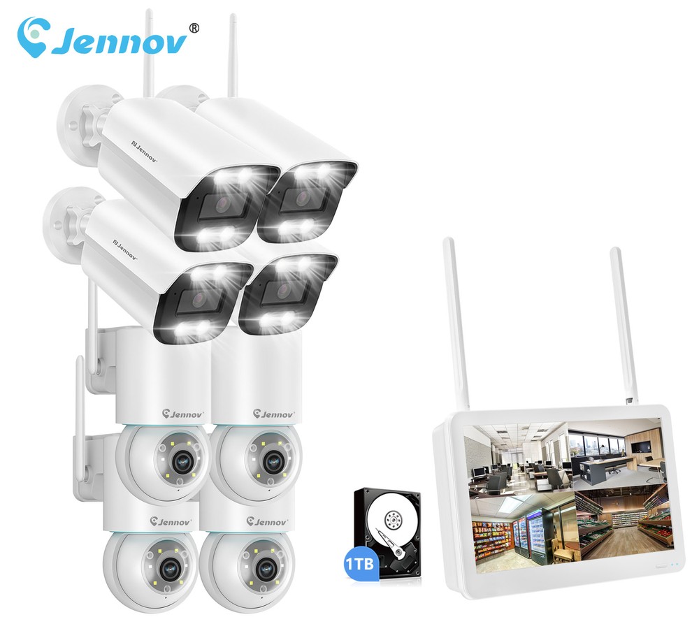 Jennov 5MP Home Wifi Wireless Security Camera System Set 1TB 12'' Monitor Lot