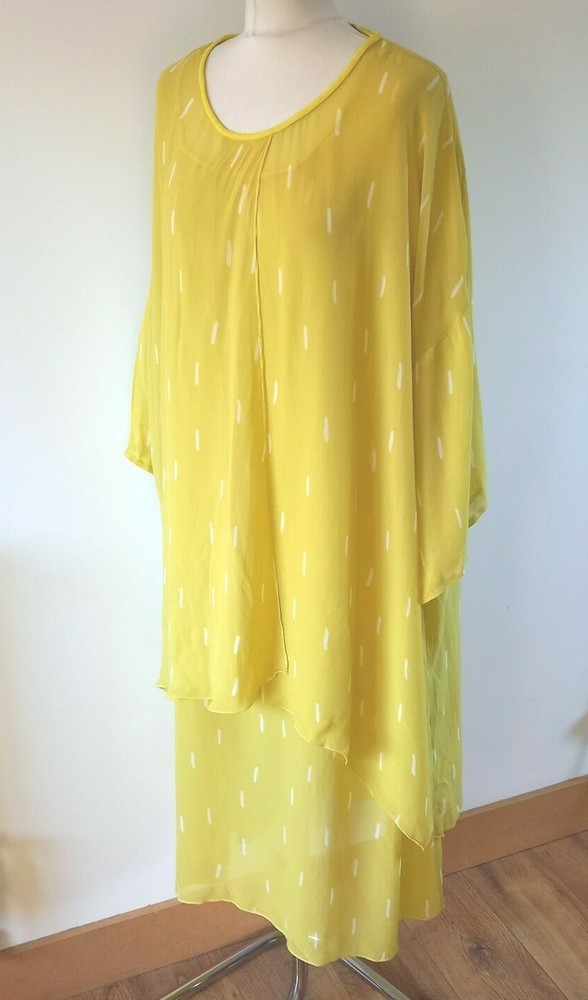 Gudrun Sjoden XL 18 Yellow 2 layer Dress Tunic Top and Open Back Layer Lagenlook