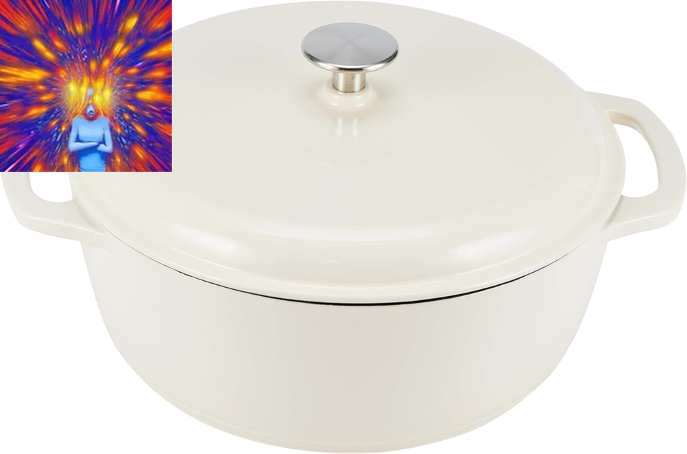 Cast Iron Dutch Oven Pot with Lid, Enameled, Round, Dual Handles, Heavy-Duty, La