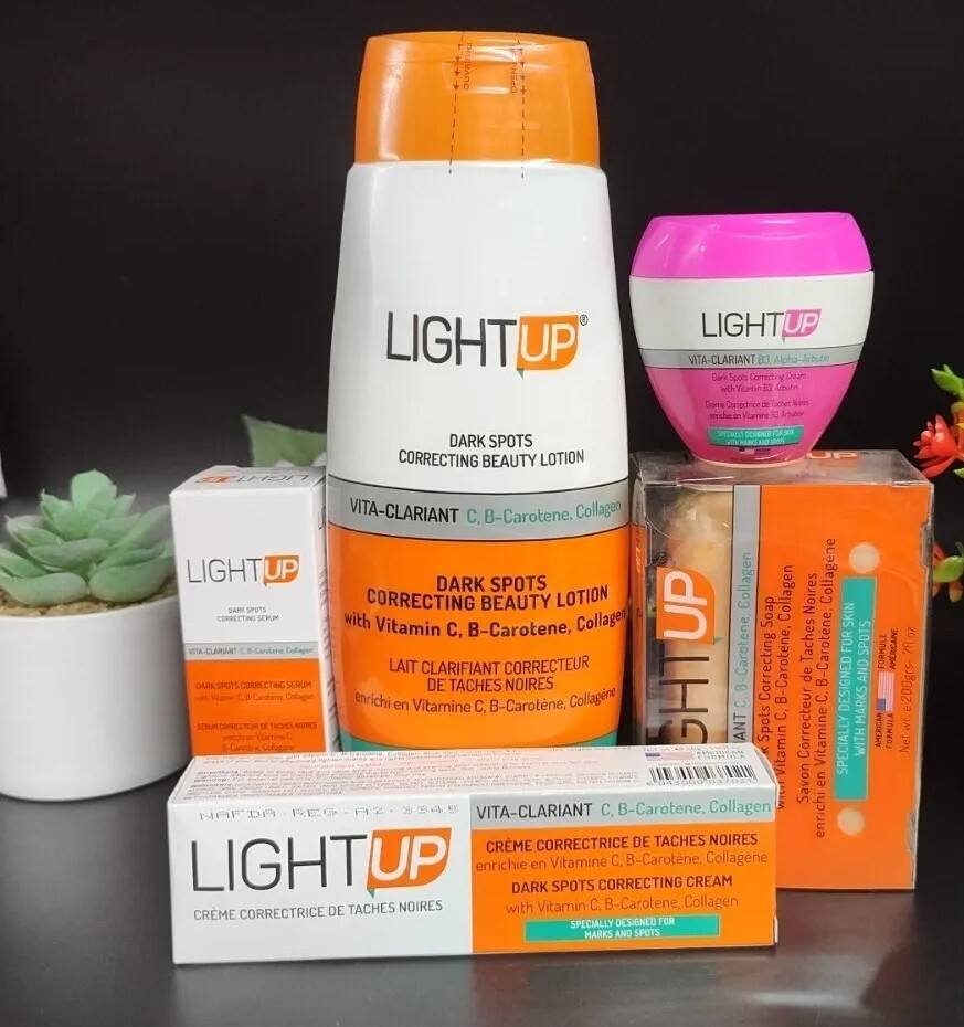 LIGHT UP DARK SPOT CORRECTING WHITENING BODY LOTION+SERUM+CREAM+SOAP+ FACE CREAM